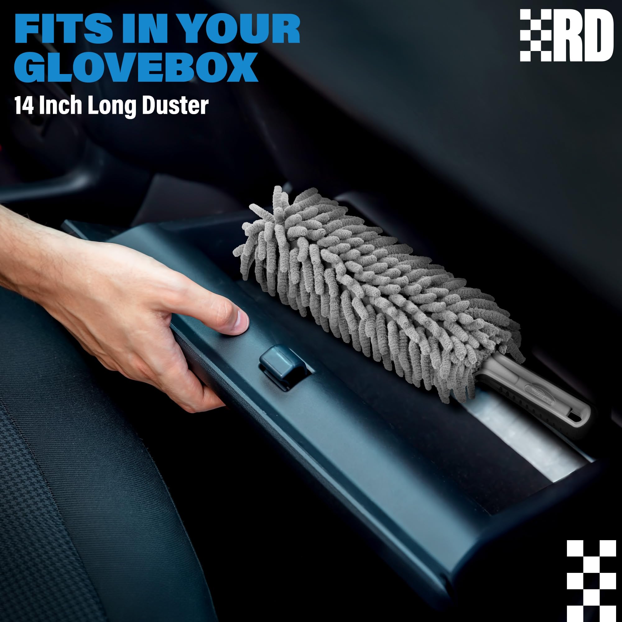 Relentless Drive microfiber chenille head removes dust without scratching.