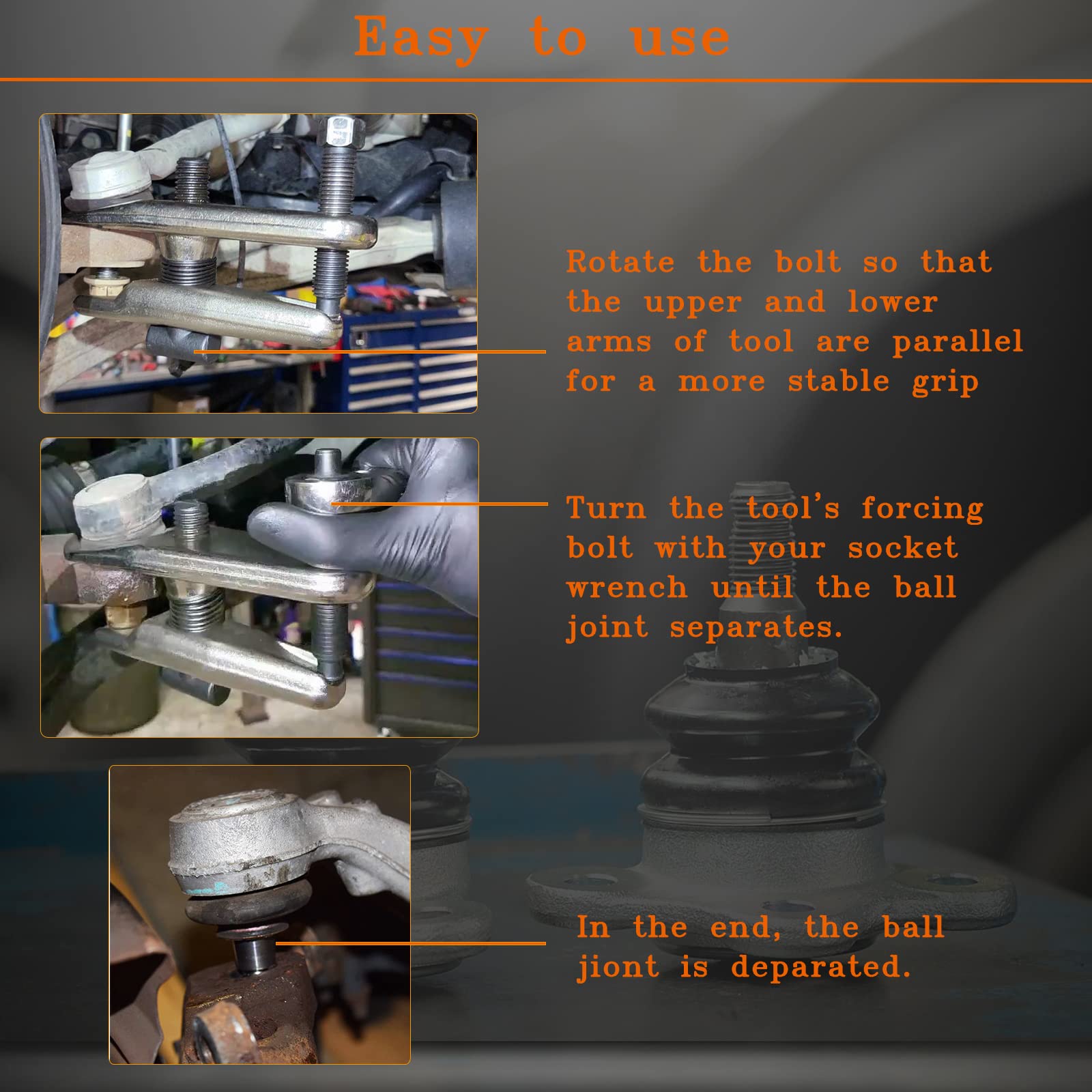 ReluxGo ball joint separator in use removing joint from spindle.