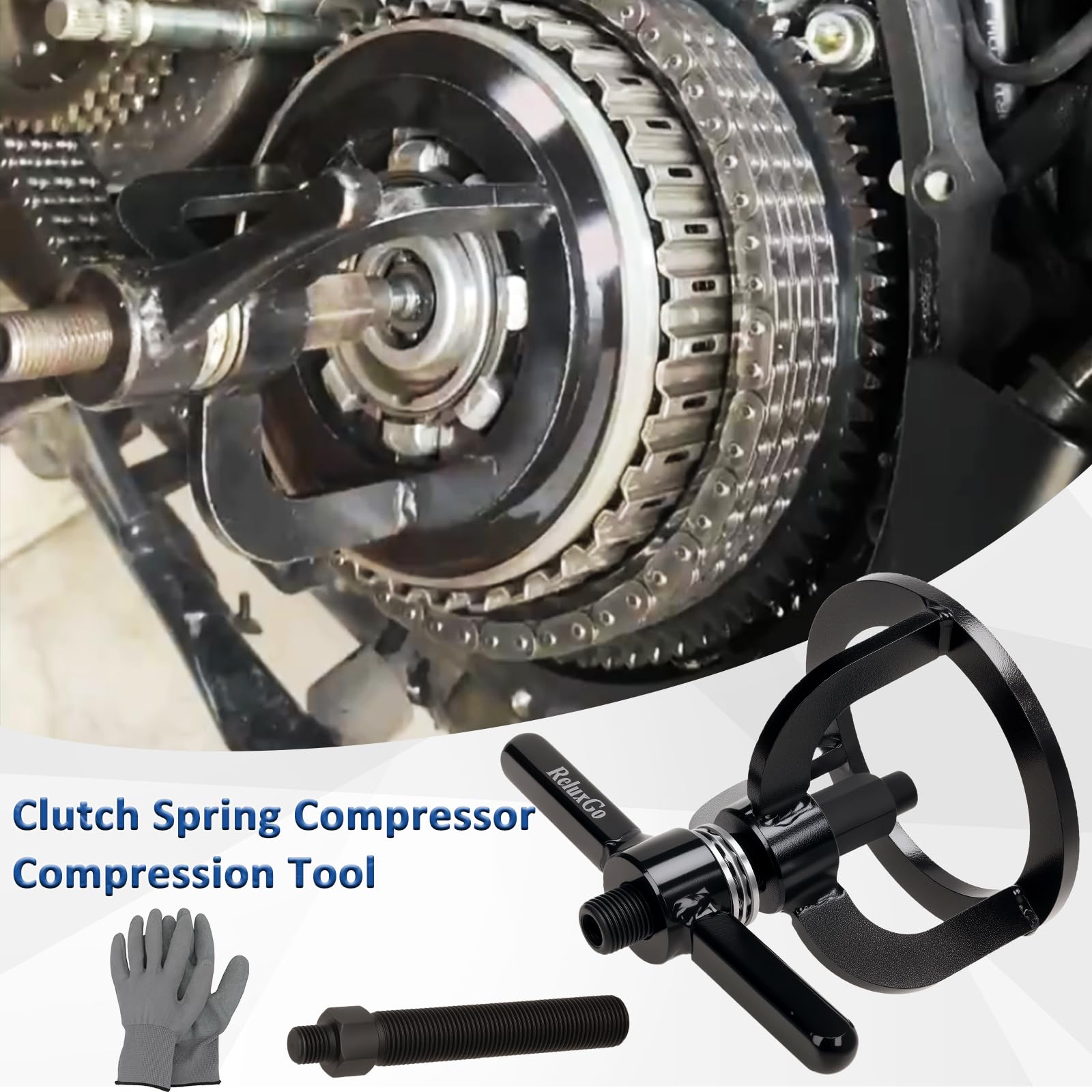 ReluxGo tool suited for Sportster XL models aids safe spring removal.