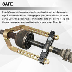 ReluxGo CV Joint Puller shows 9 holes for precise fit on many vehicles.