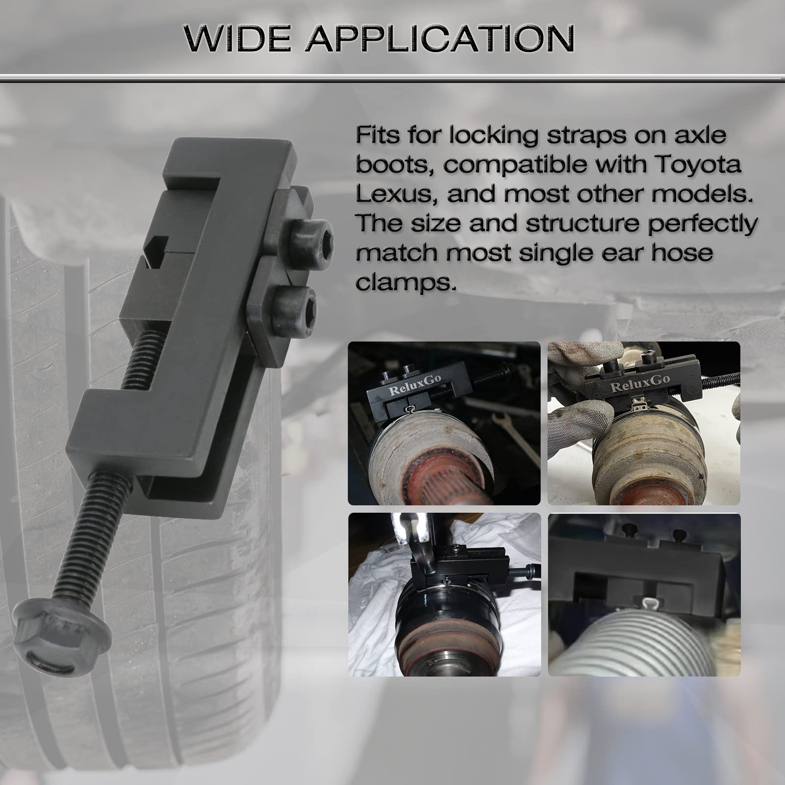 ReluxGo drive shaft clamp tool demonstrates quick, easy removal of dust boot locking straps.