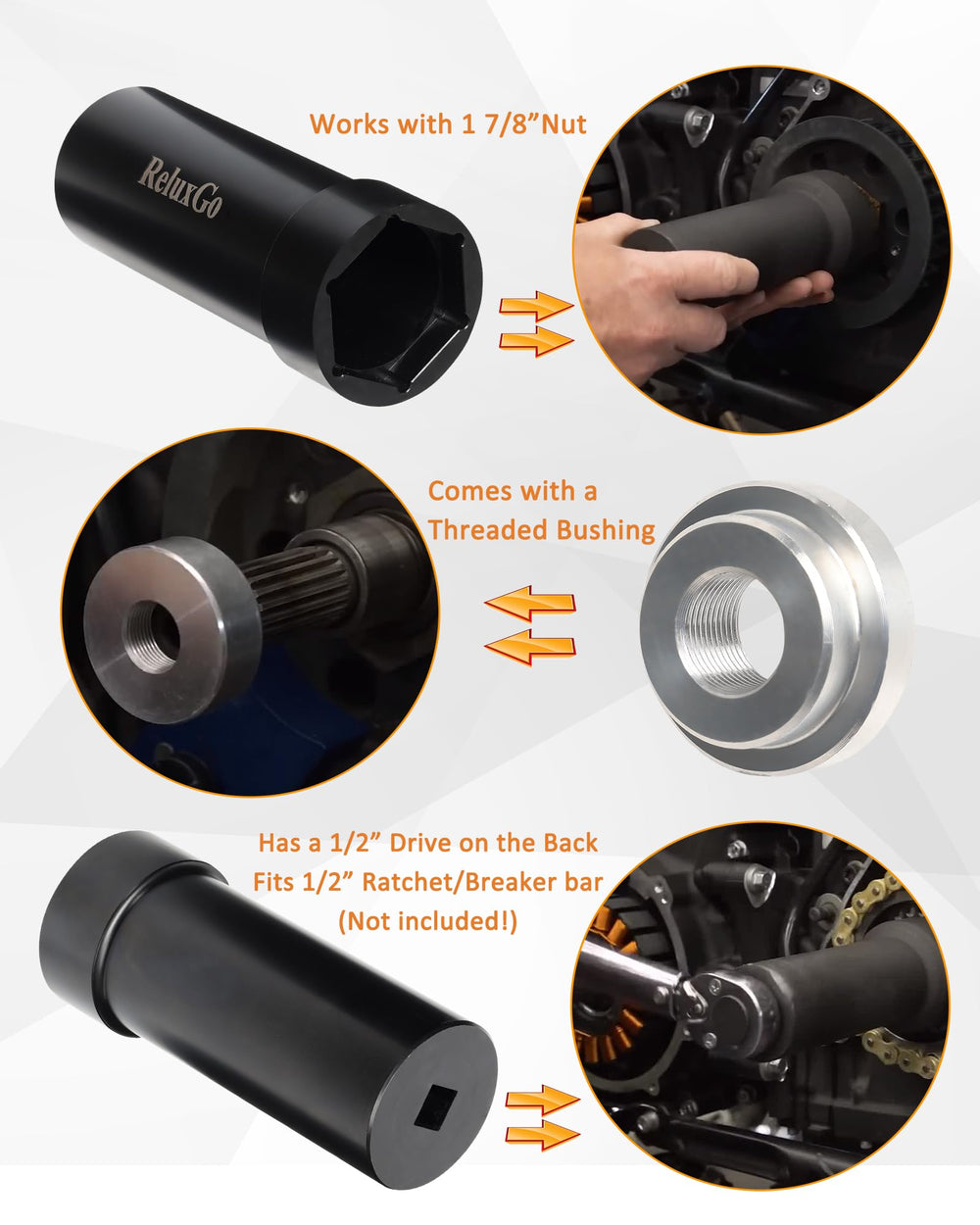 ReluxGo Harley pulley locknut removal tool enables safe, damage-free installation.