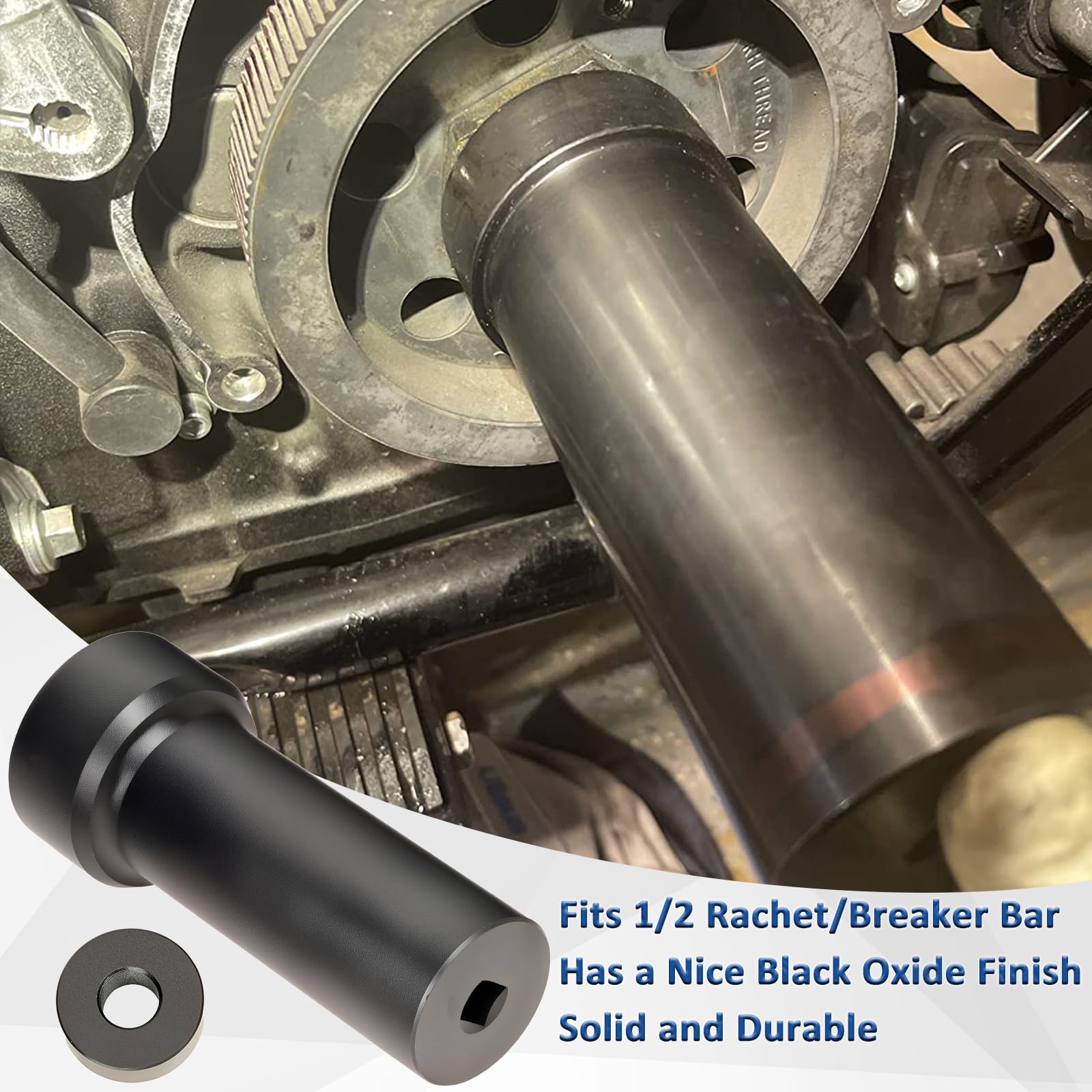 ReluxGo socket tool shown with handle for easier use during pulley work.