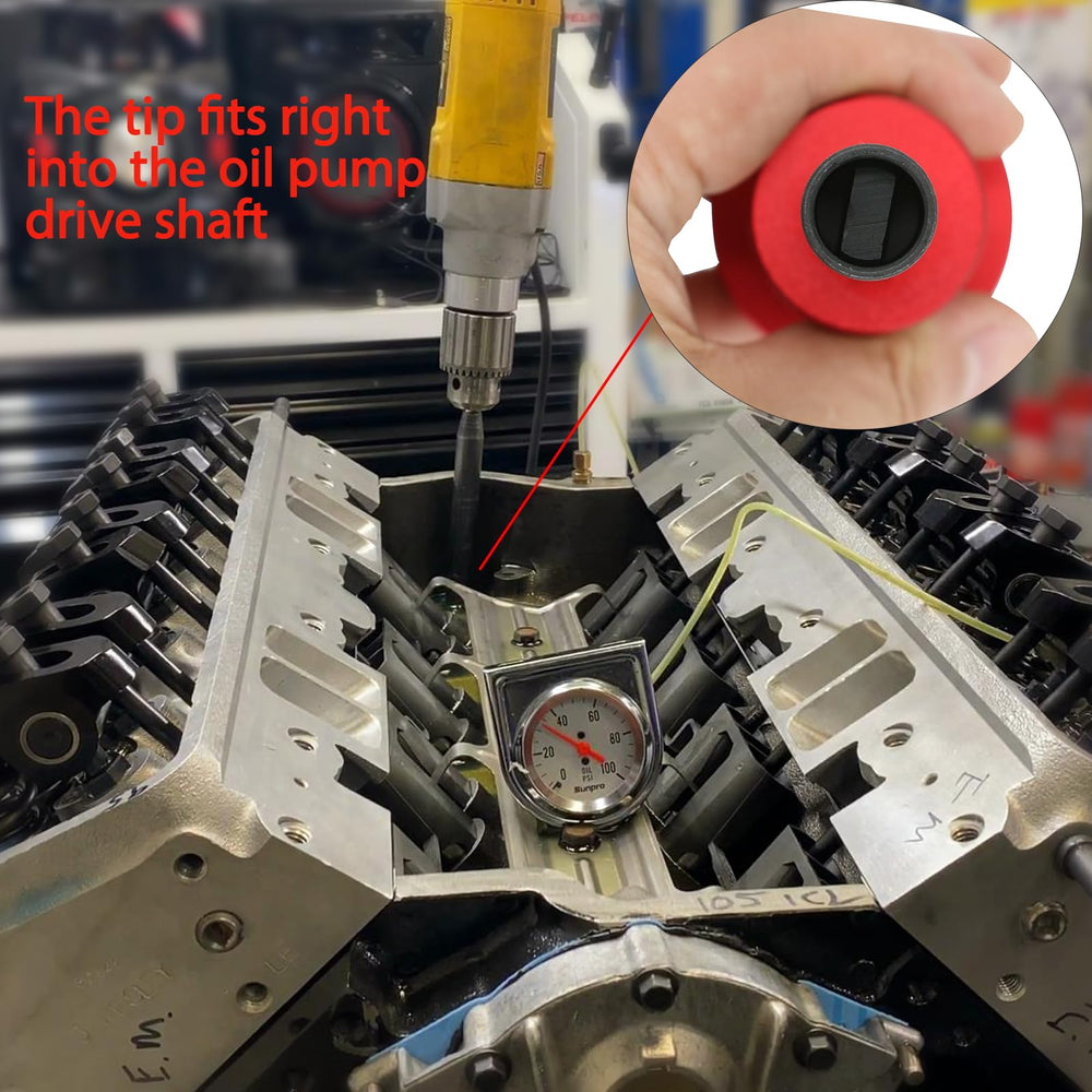 ReluxGo oil pump primer tool side view highlights precise alignment for smooth priming.