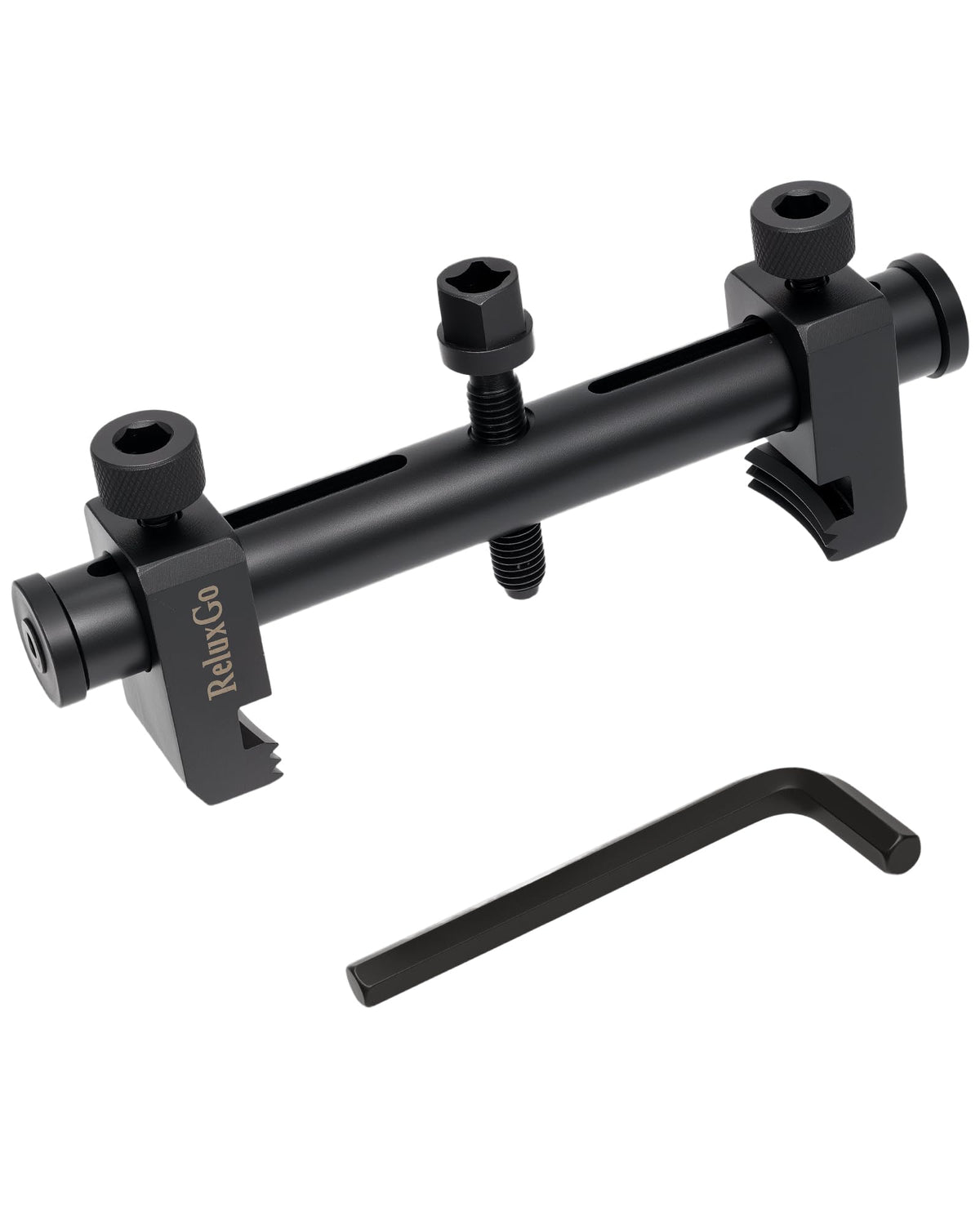ReluxGo universal adjustable crankshaft pulley puller removing a ribbed pulley in a tight engine bay