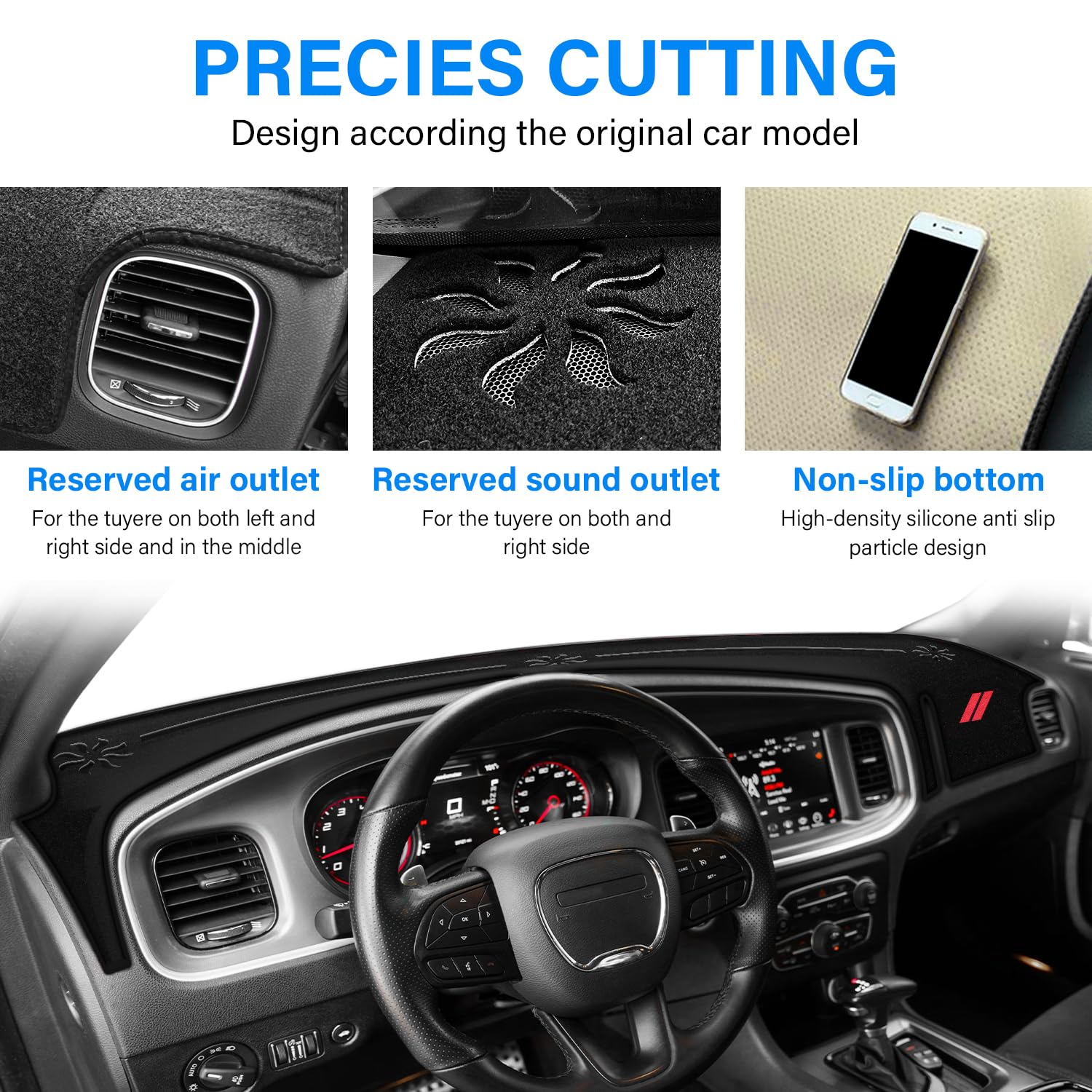 REMOCH dash cover with non-slip back securing the dashboard.