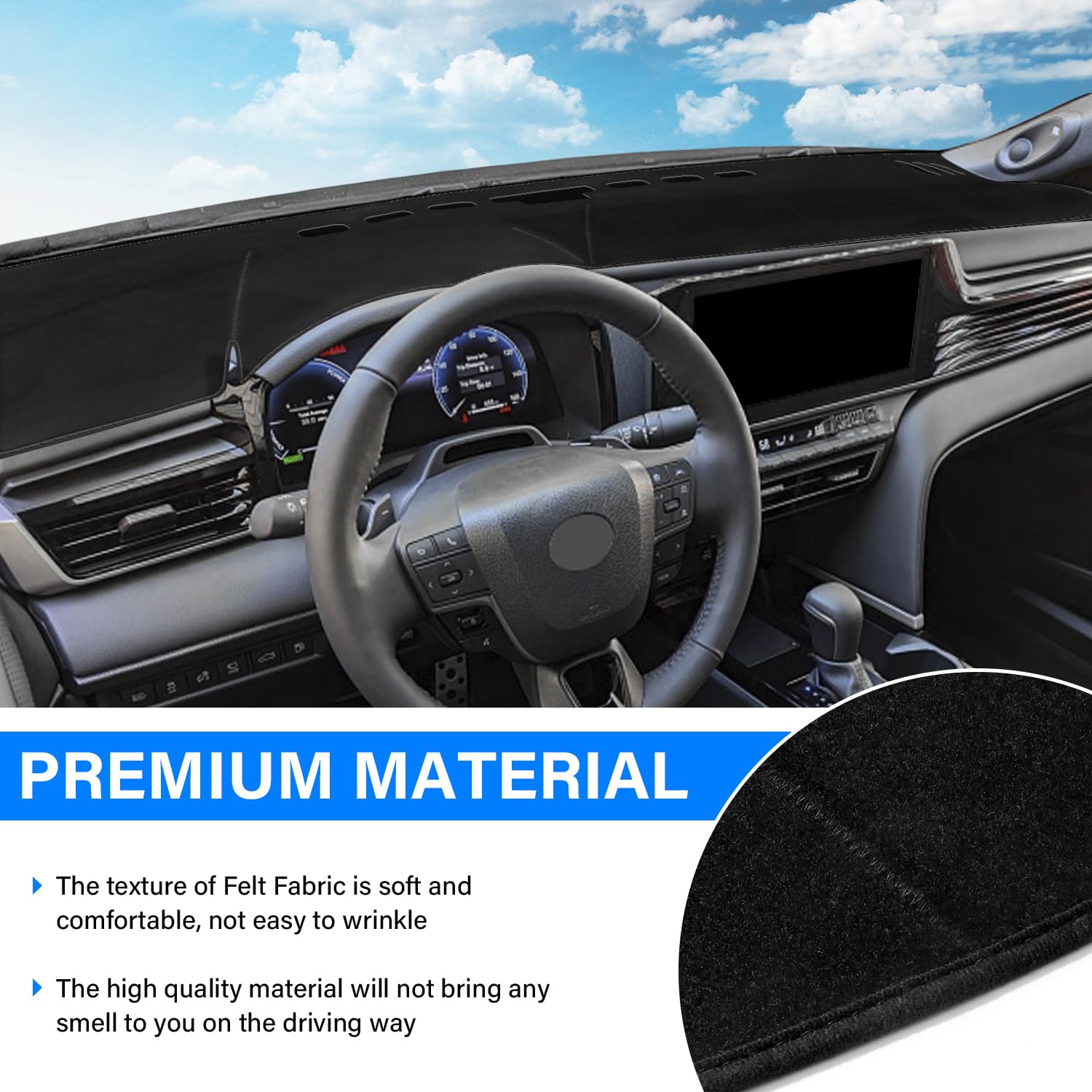 REMOCH dash cover minimizes windshield glare for clearer daytime driving.