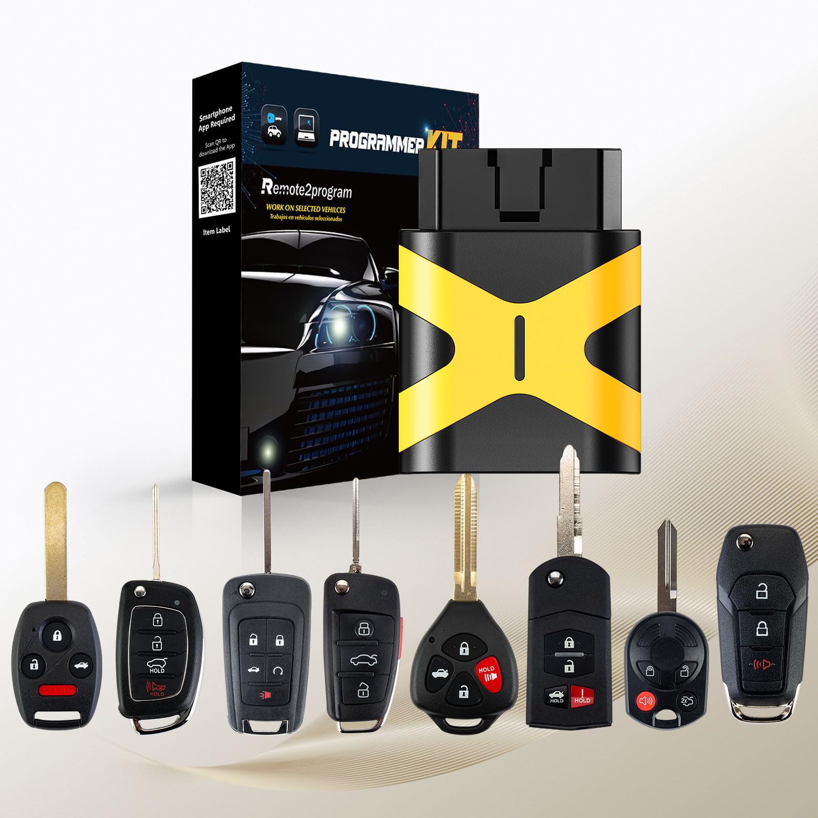 Remote2program universal diy key tool back view highlights easy setup.