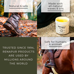 Renapur Leather Balsam applied to leather provides even, color-neutral conditioning.