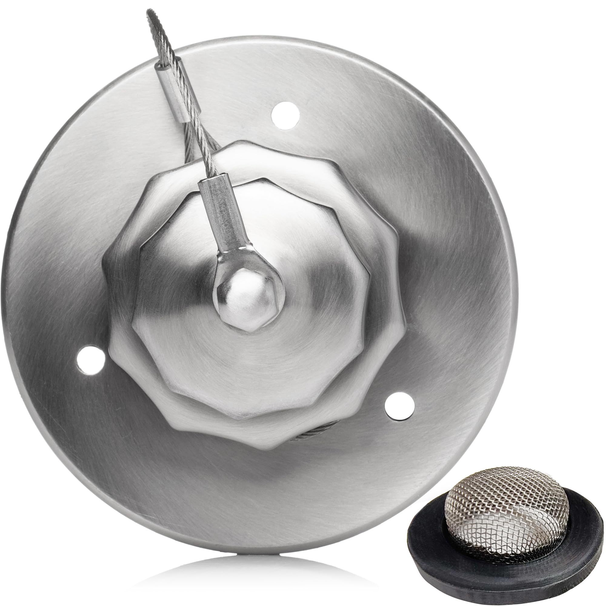 Renator RV city water inlet installation with universal flange and threaded fitting.