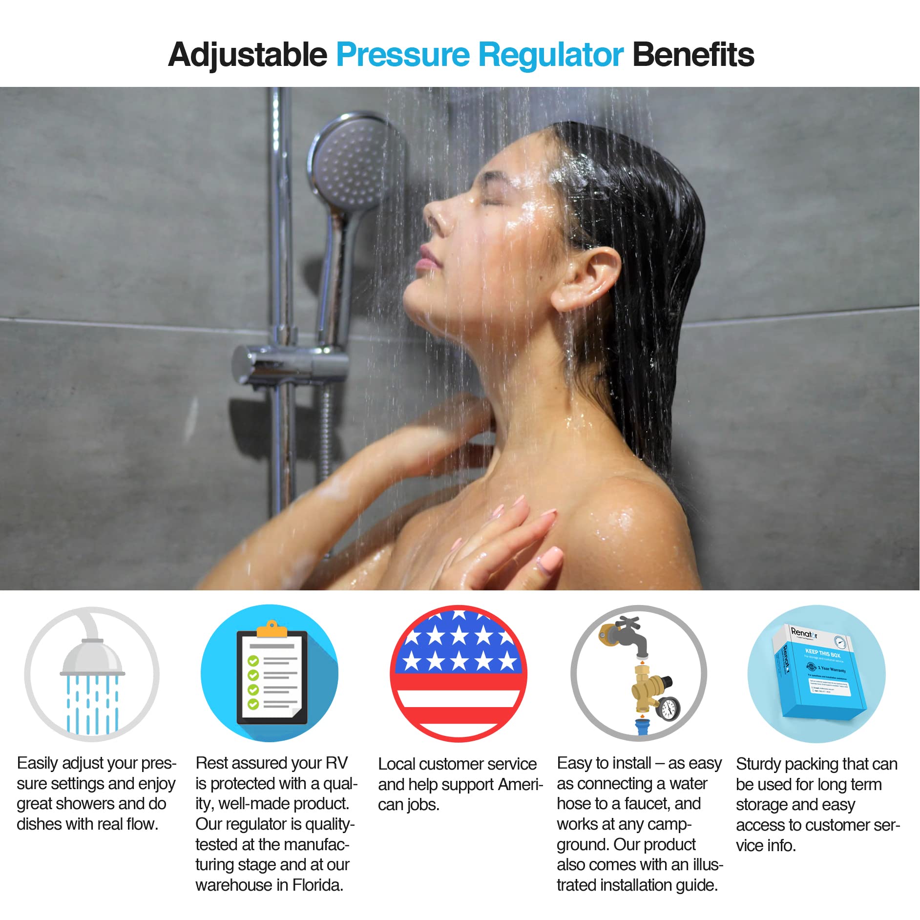 Renator RV pressure regulator installation guide for quick, easy setup.