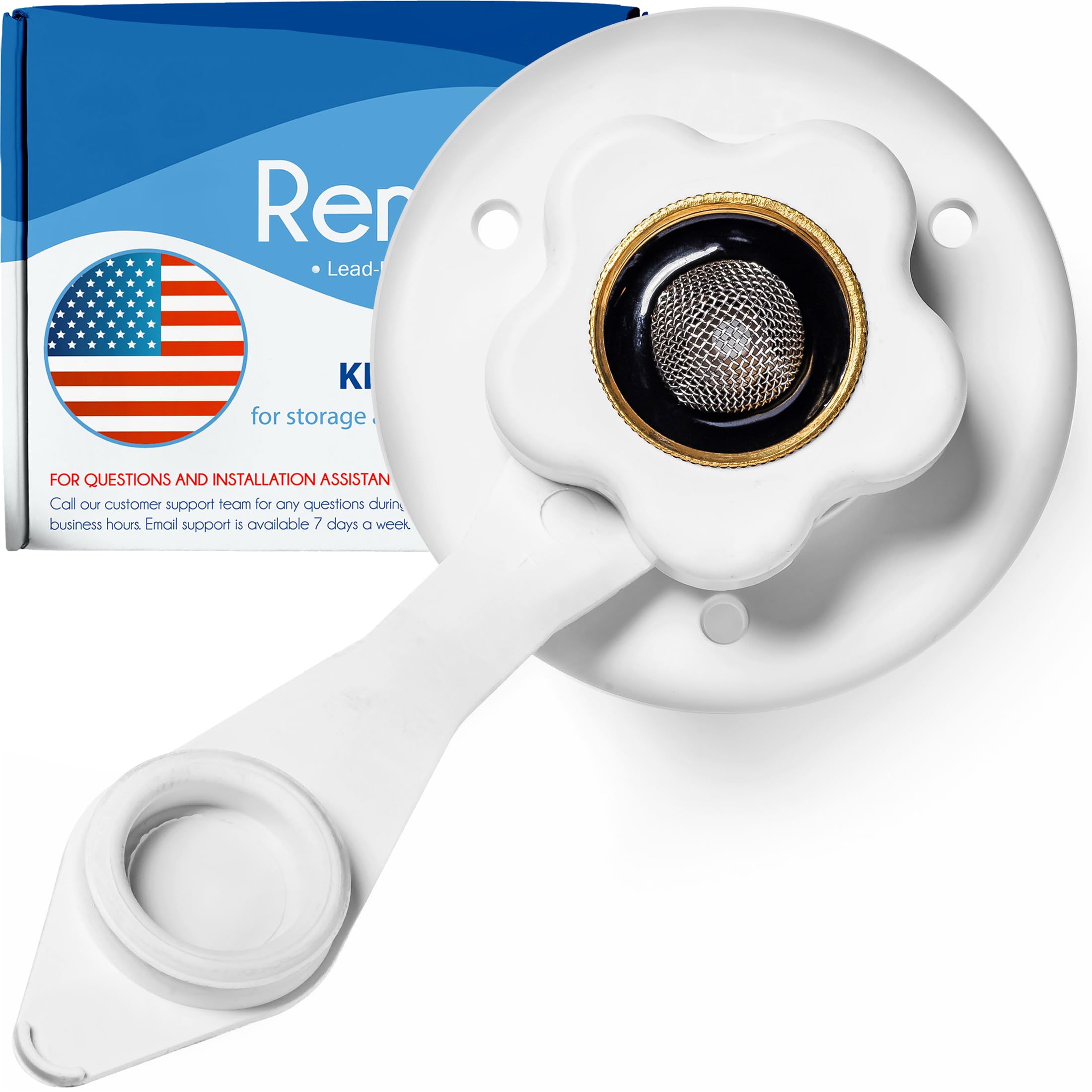 Renator RV water inlet flange front view highlights durable brass construction for outdoor use.