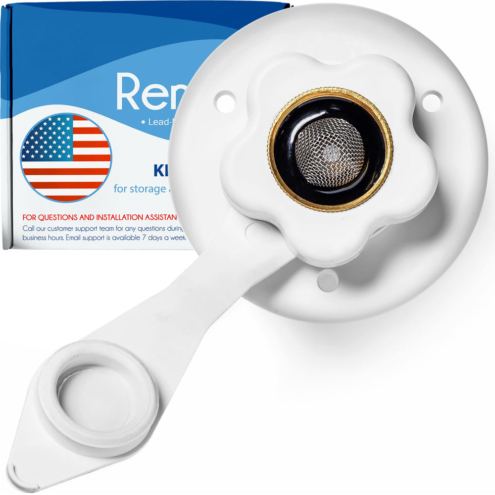 Renator RV water inlet flange front view highlights durable brass construction for outdoor use.