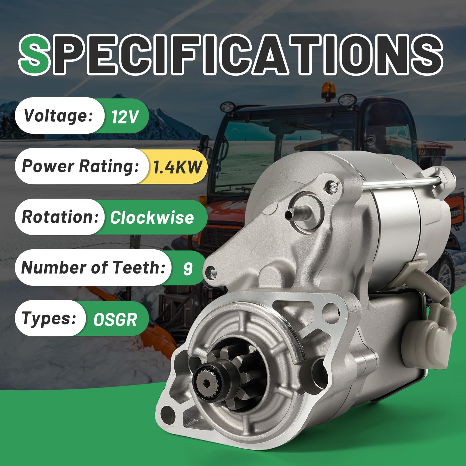 Rendrox 12V starter motor for Kubota RTV1140, durable performance under heat.