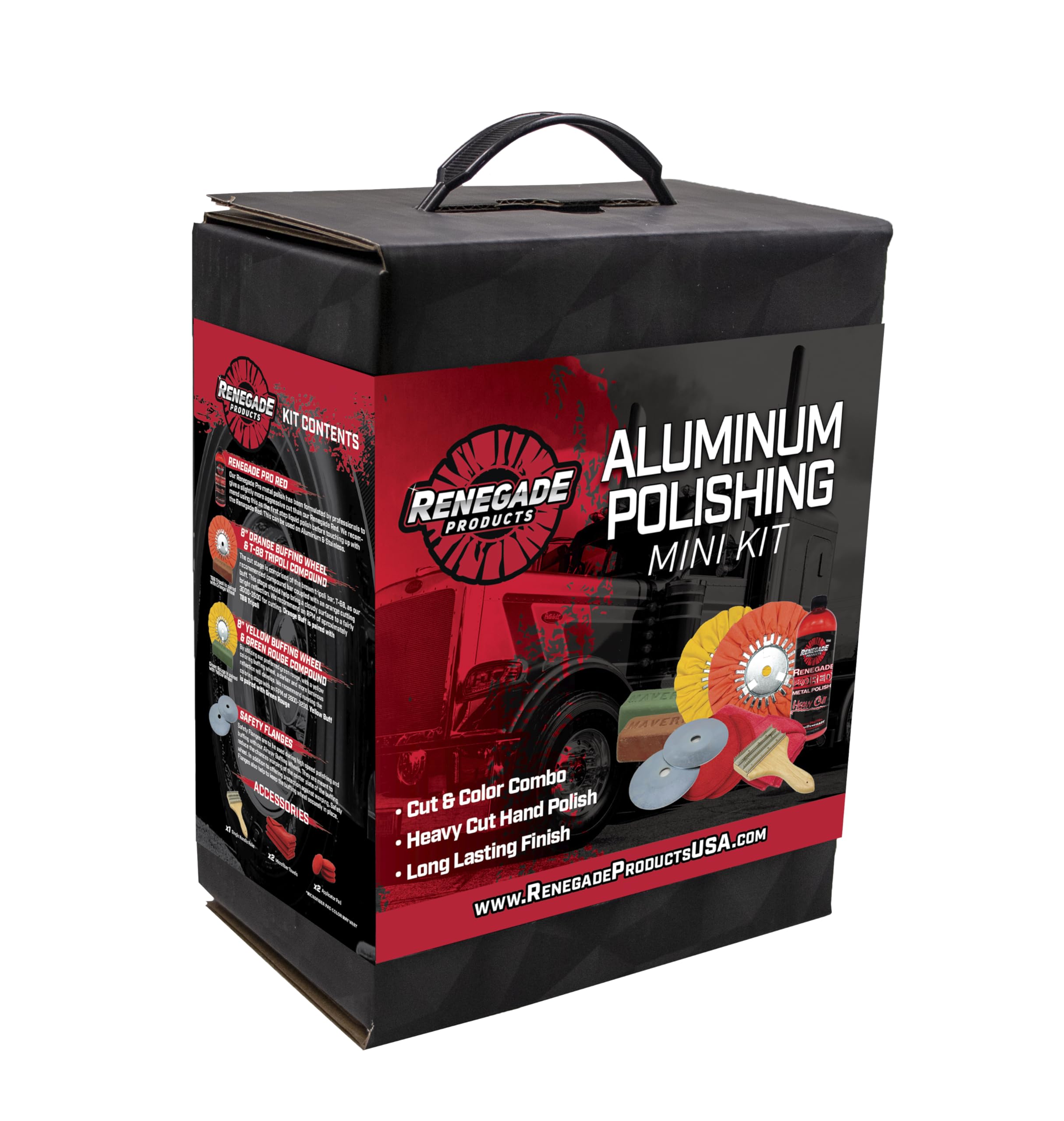 Renegade aluminum polishing mini kit with buffing wheels ready for a smooth finish