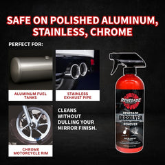 Renegade Dissolver on stainless steel preserves the shine during cleaning.