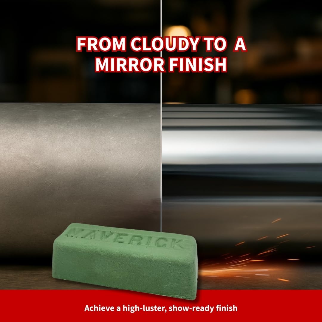 Renegade G16 Green Rouge bar polishing stainless steel for a smooth finish.