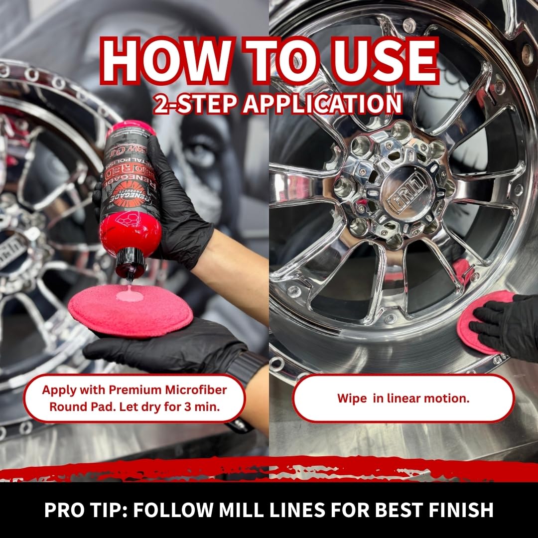 Renegade Pro Red fast-acting polish removing oxidation on metal.