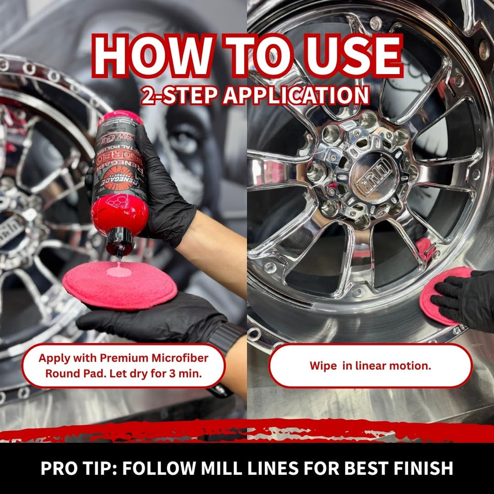 Renegade Pro Red fast-acting polish removing oxidation on metal.