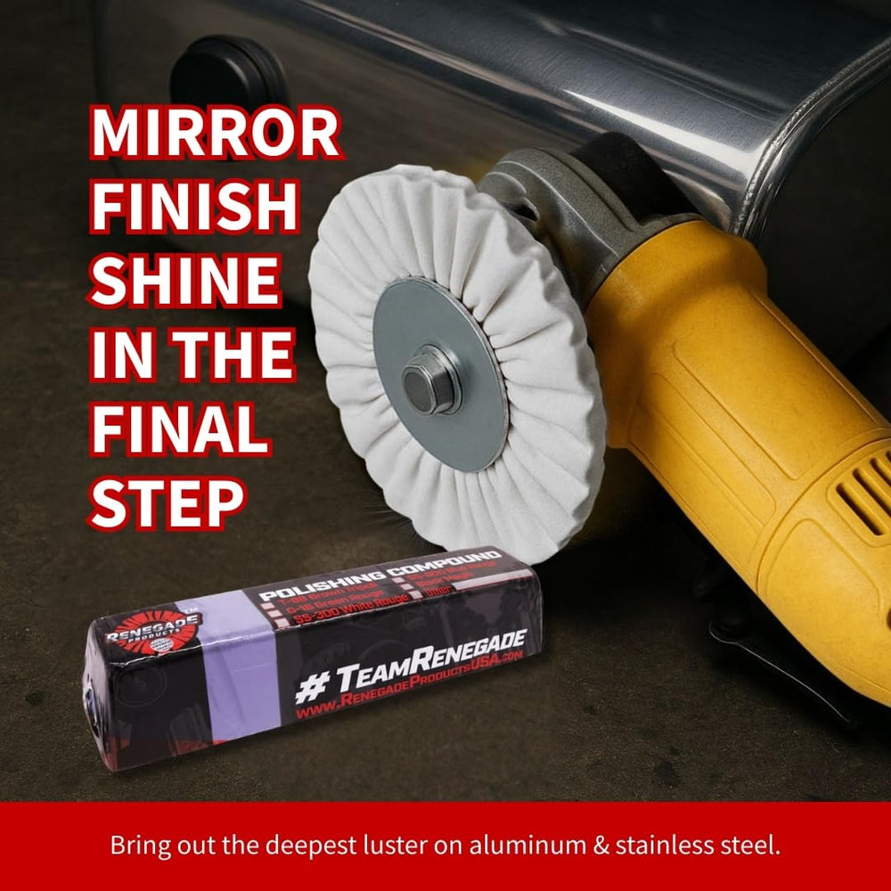 Renegade premium polishing bar for stainless steel creates a bright, mirror-like sheen.