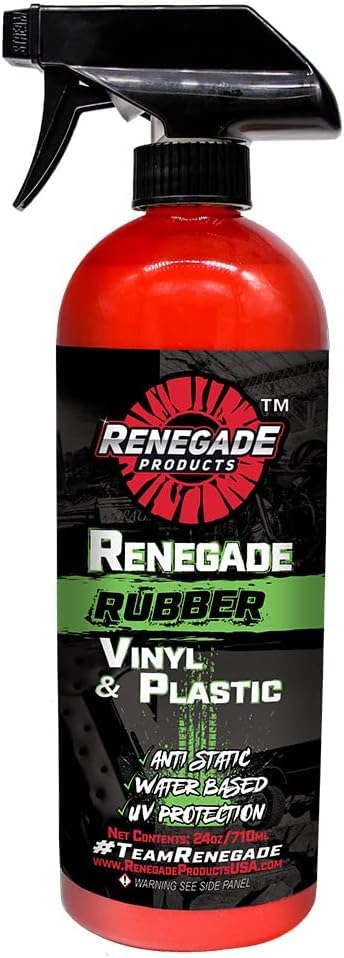 Renegade Rebel Rubber Spray Shine protects rubber surfaces with UV protection