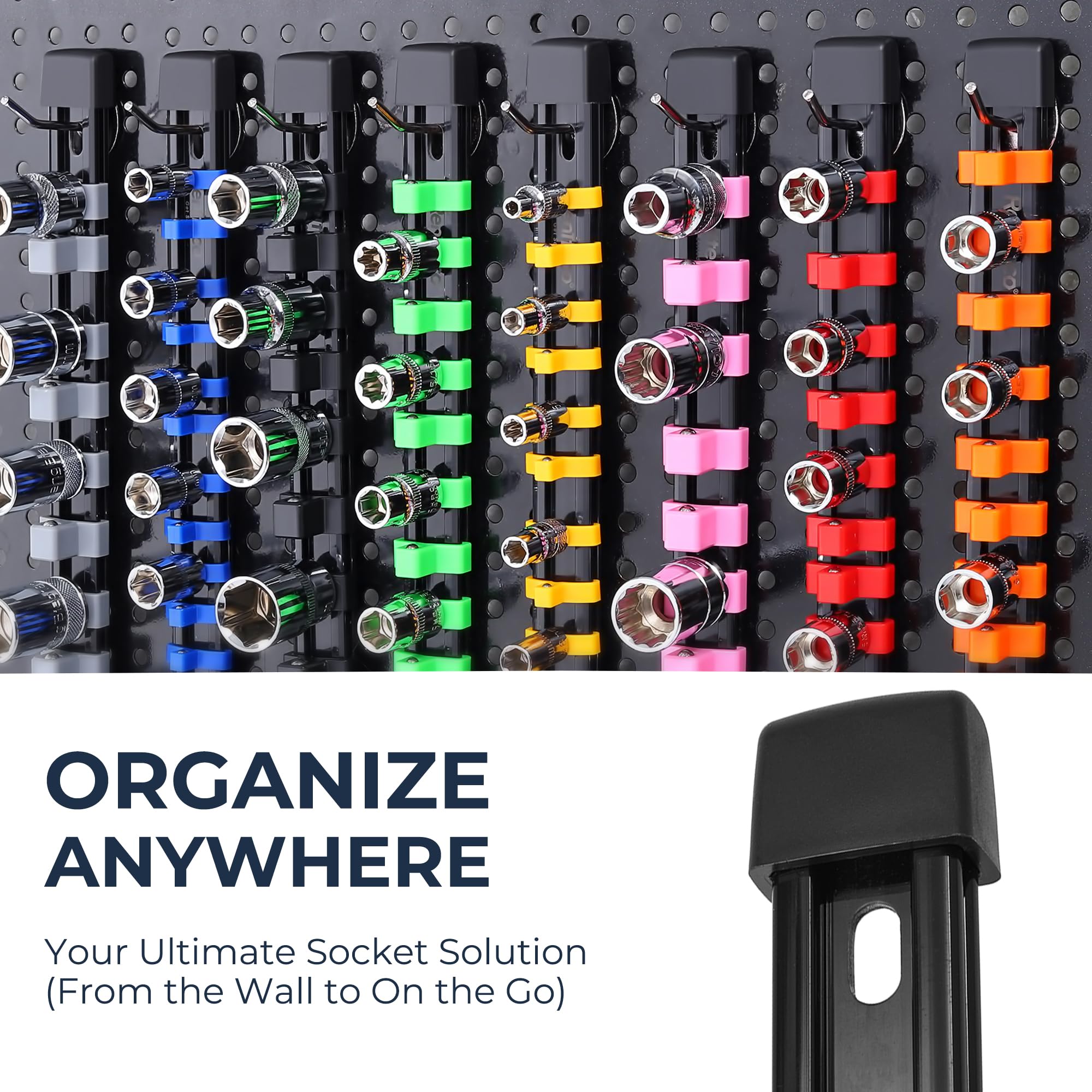 Reniteco 1/4-inch drive sockets stay neatly organized for fast access.