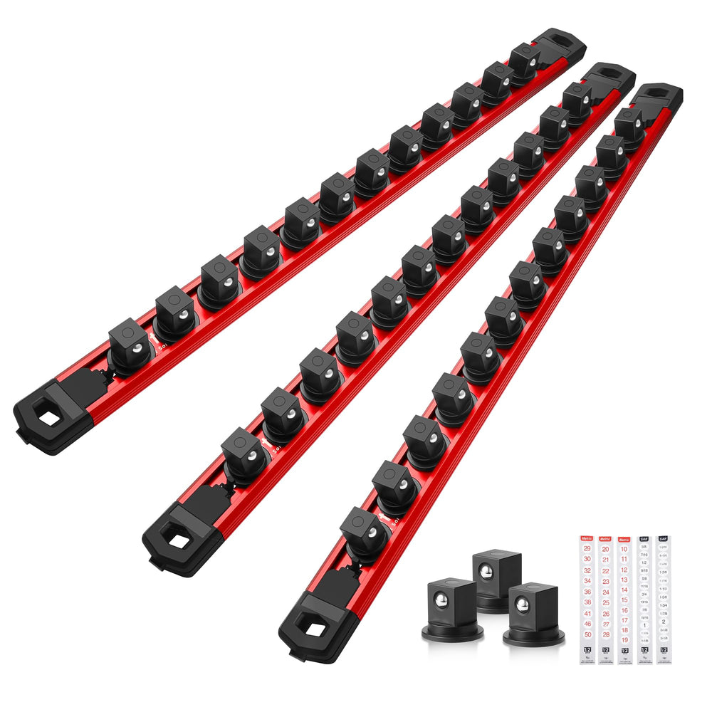 Reniteco magnetic socket organizer rail shows organized sockets for faster tool selection.