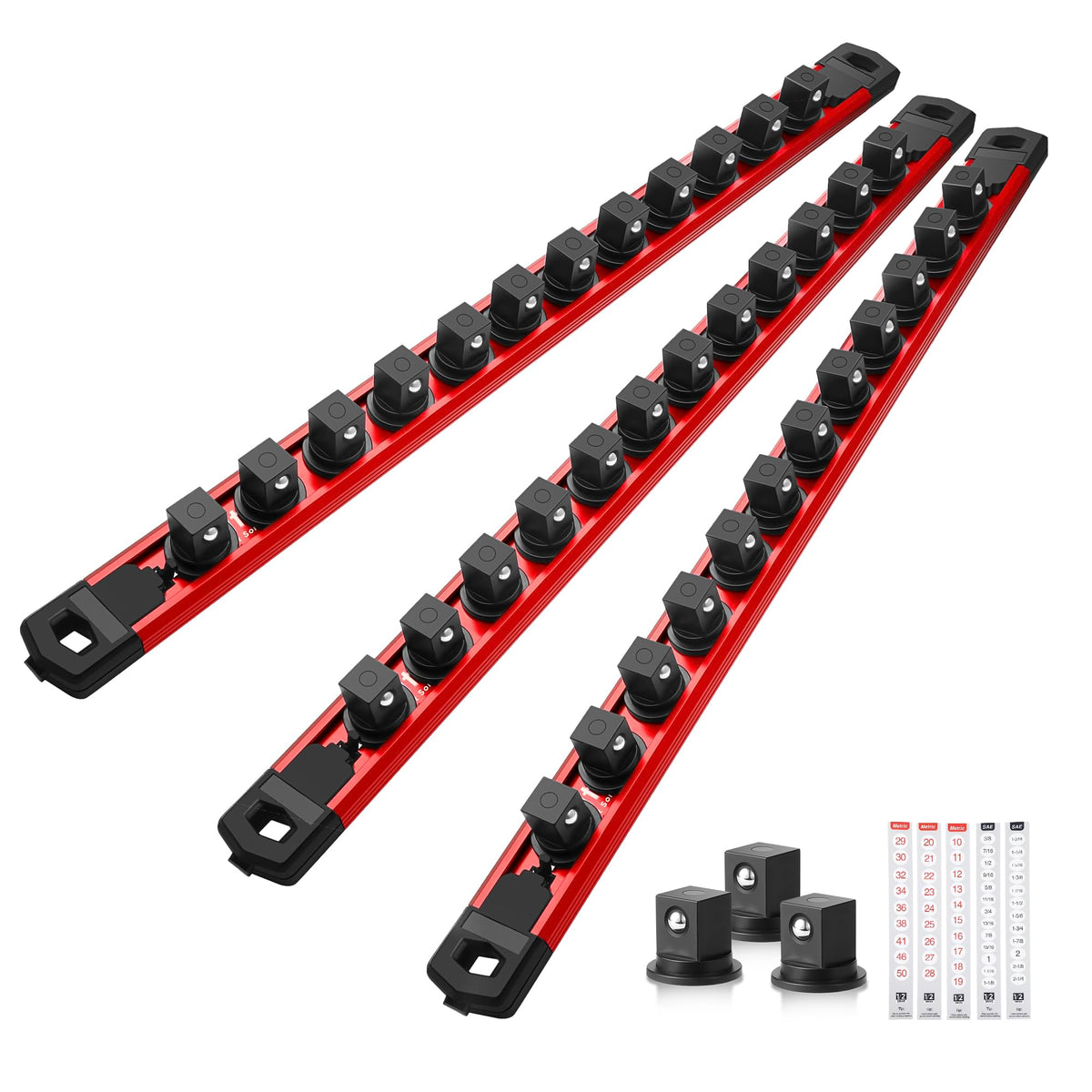 Reniteco magnetic socket organizer rail shows organized sockets for faster tool selection.