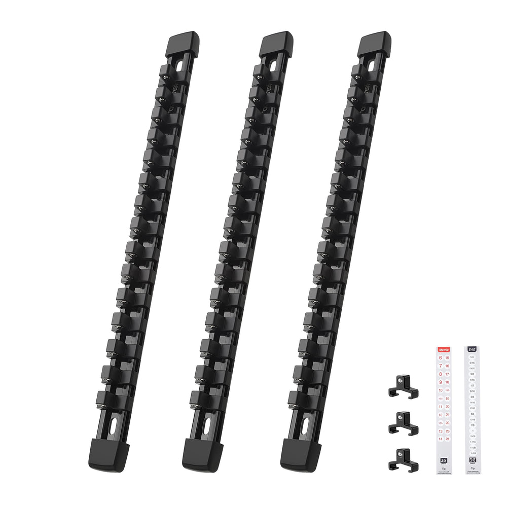 Reniteco socket rail 3-track keeps sockets organized and within easy reach.