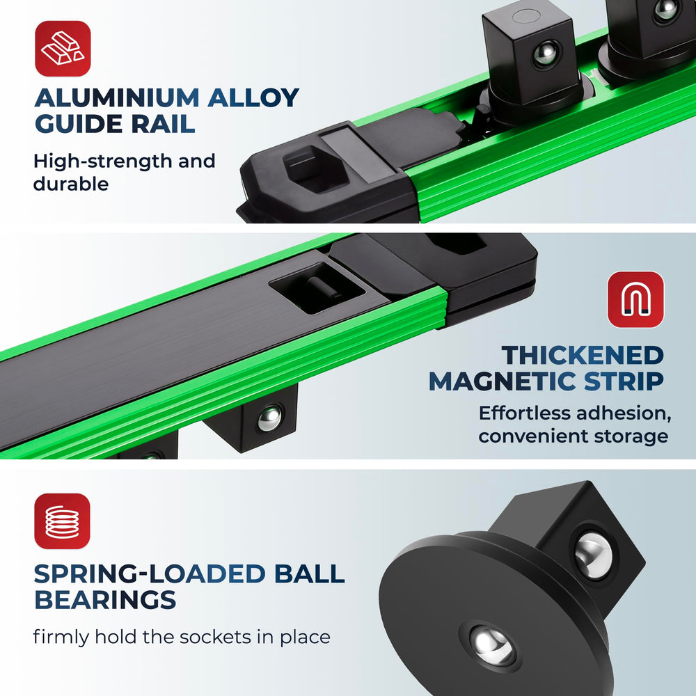 Reniteco spring-loaded clips snap sockets securely in place.