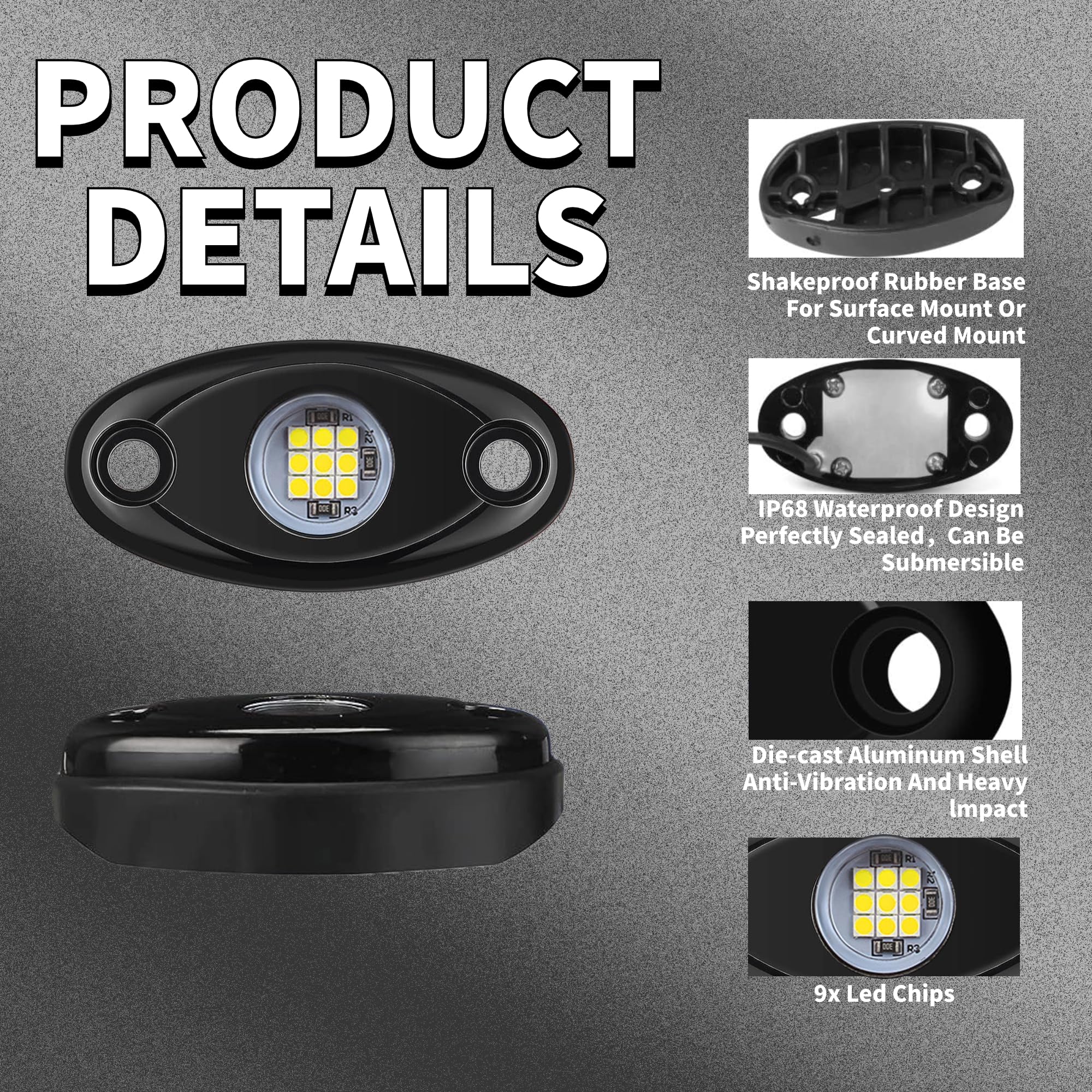 RENMAII-LIGHT Rubber base with curved and flat sides for flexible mounting.