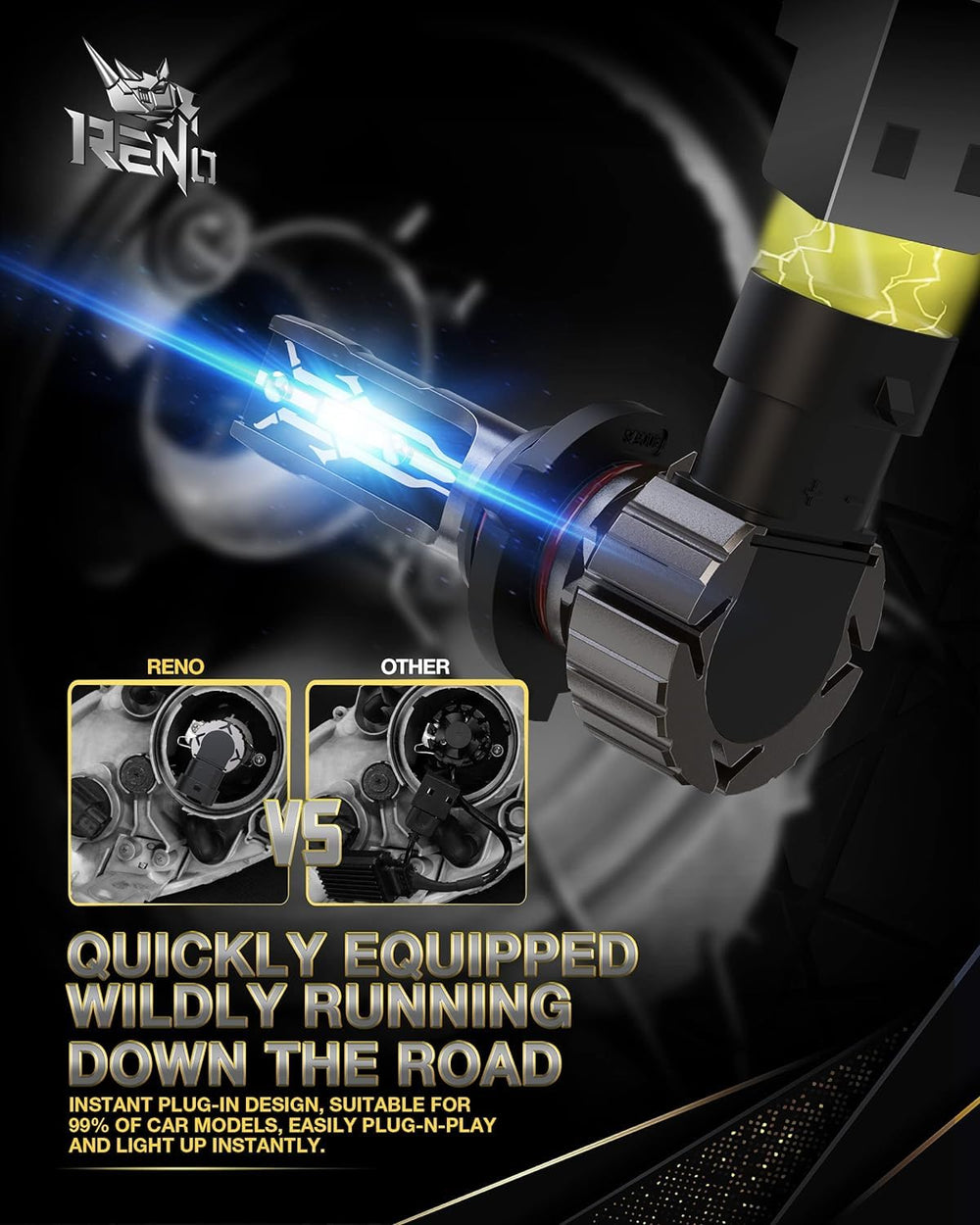 Reno 1:1 size design fits factory bulb housing.