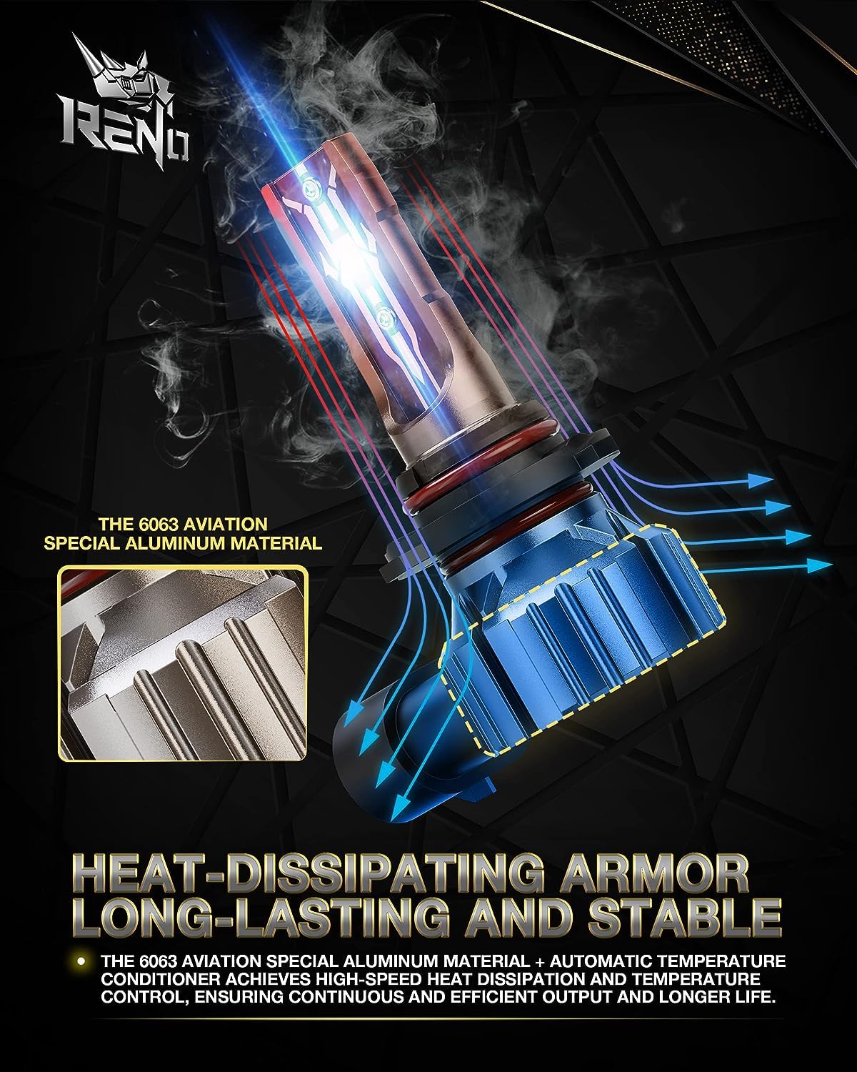 RENO 9005 aluminum shell provides durable heat dissipation.