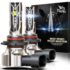 RENO 9005 fog light closeup with 6500K brightness for clearer fog visibility.