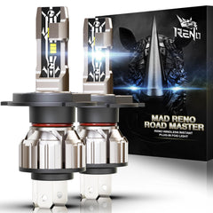 RENO H4 bulb front view emits 6500K white light for clear night visibility.