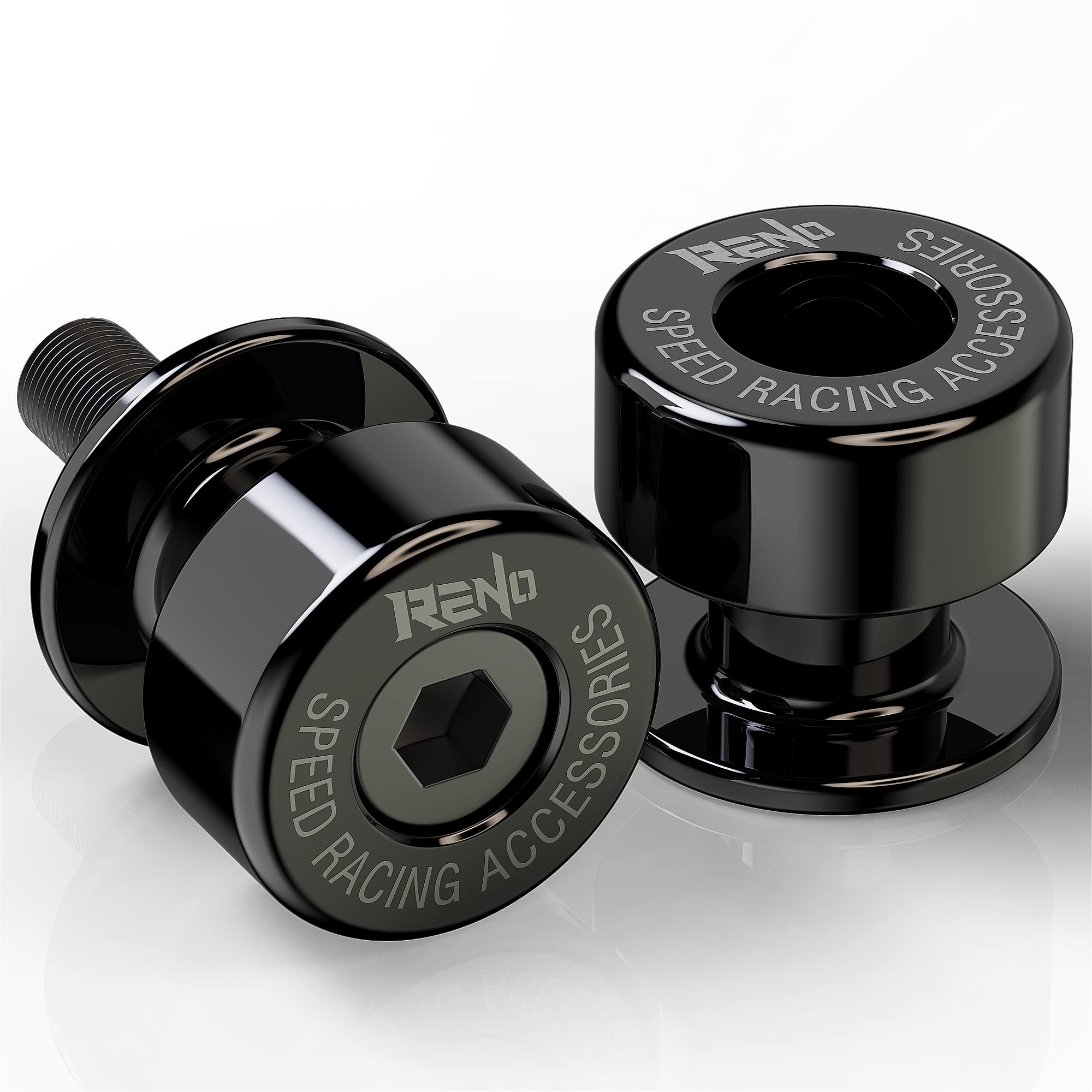 RENO SP1-M6 swingarm spool side view in black for secure parking and maintenance