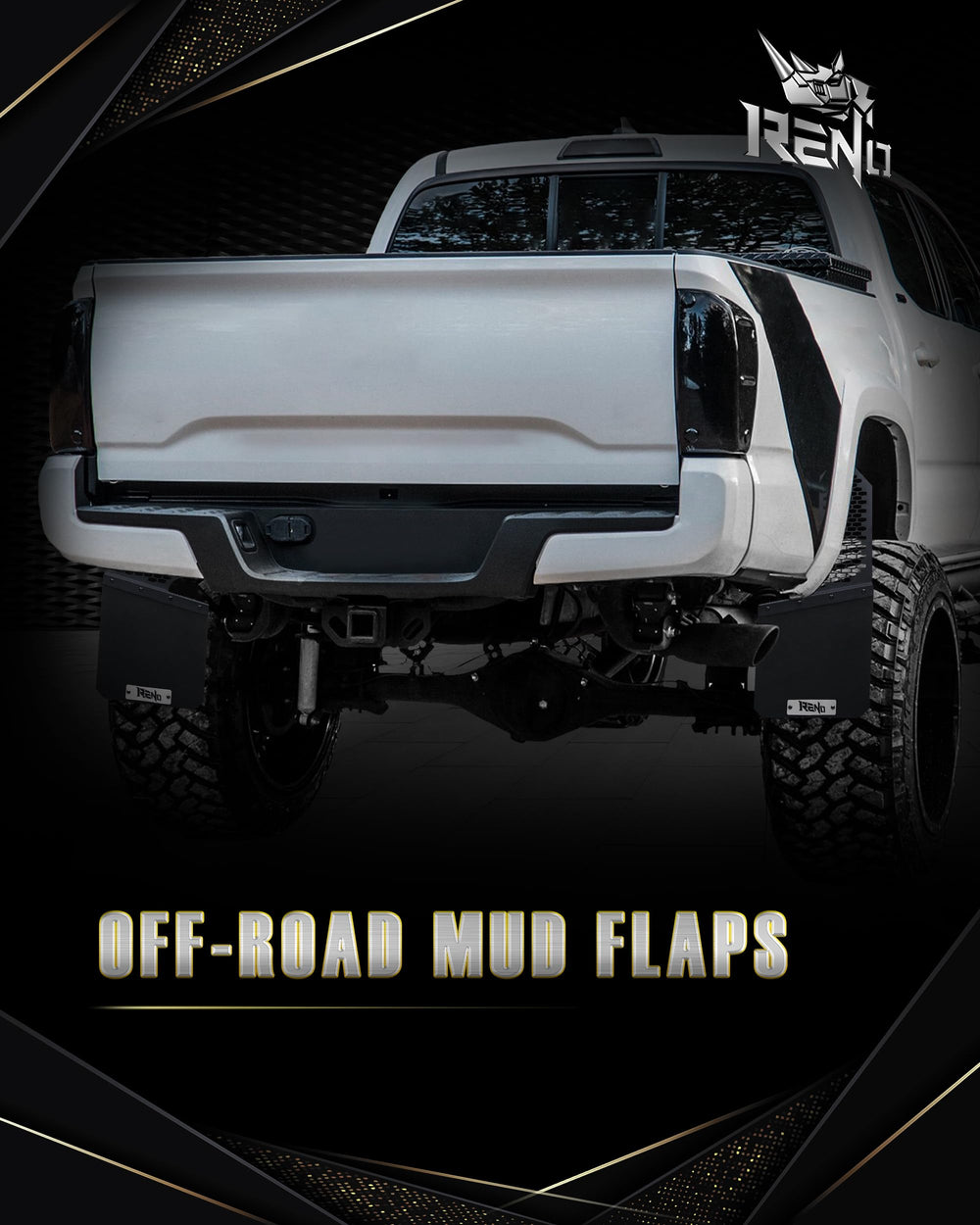 RENO mud flaps front-right view protecting wheel area from spray