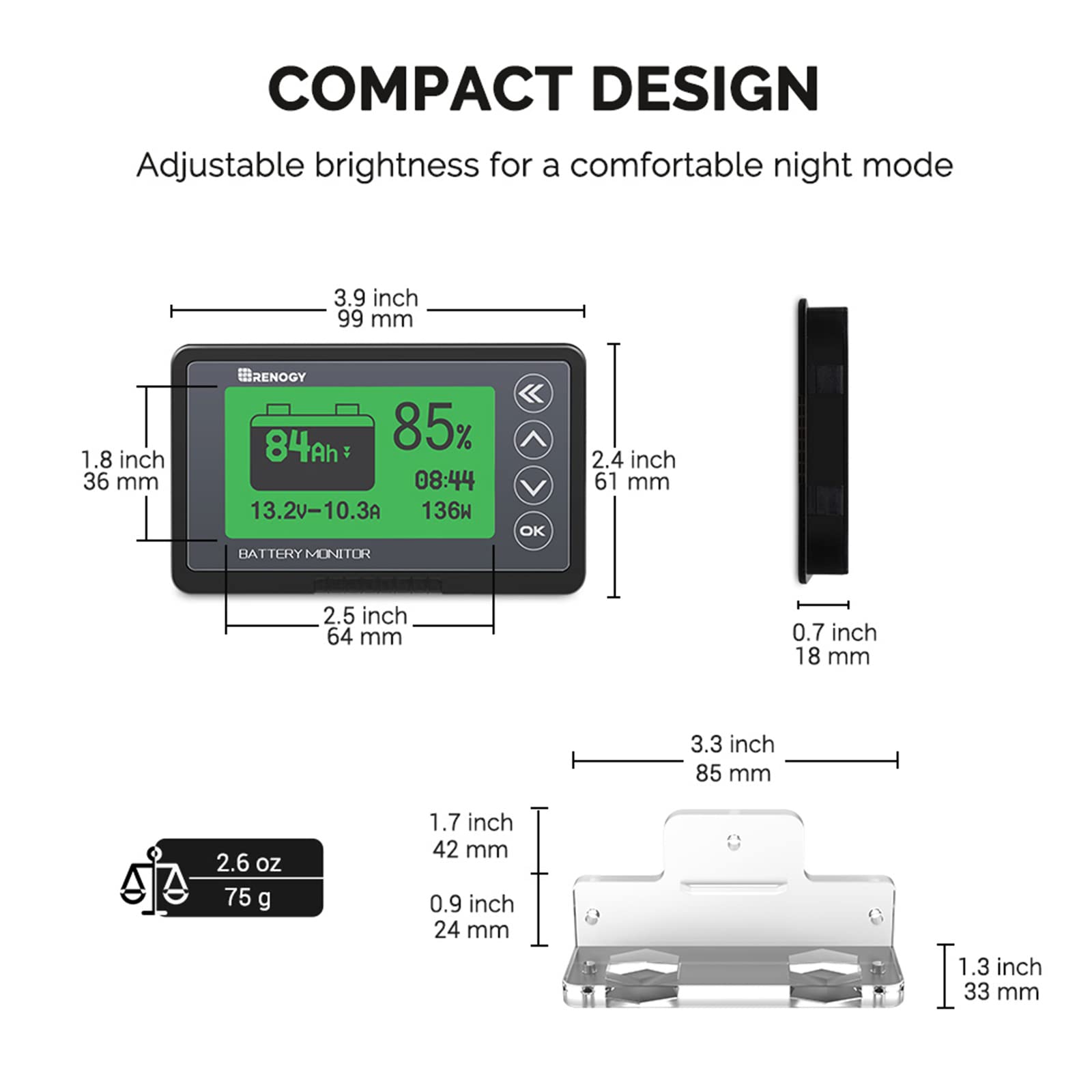 Renogy alarm backlight indicates high or low voltage conditions
