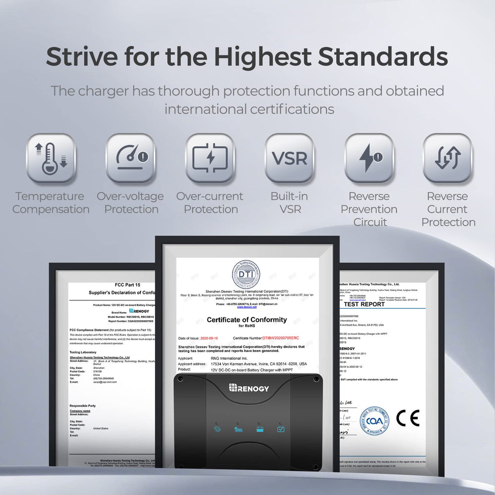 Renogy 50A charger provides multi-protection for gel, AGM, flooded, and lithium batteries.