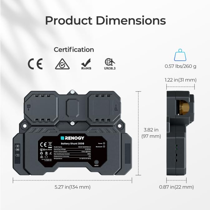 Renogy Battery Shunt 300 delivers high-precision current readings for accurate monitoring.