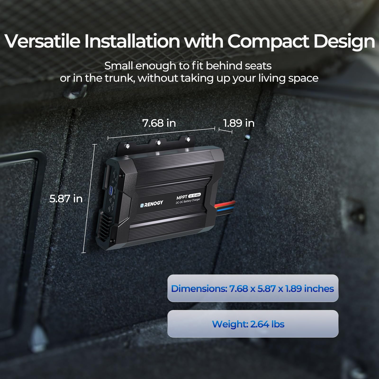 Renogy compact DC-DC MPPT charger illustrating rugged design and heat tolerance.