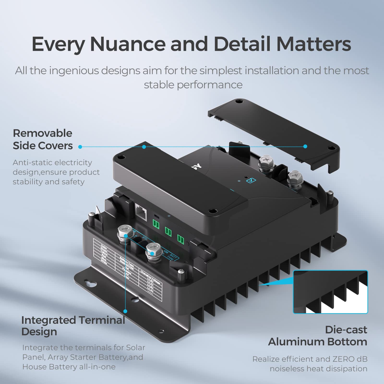 Renogy soft-start circuit protects alternator from voltage spikes.