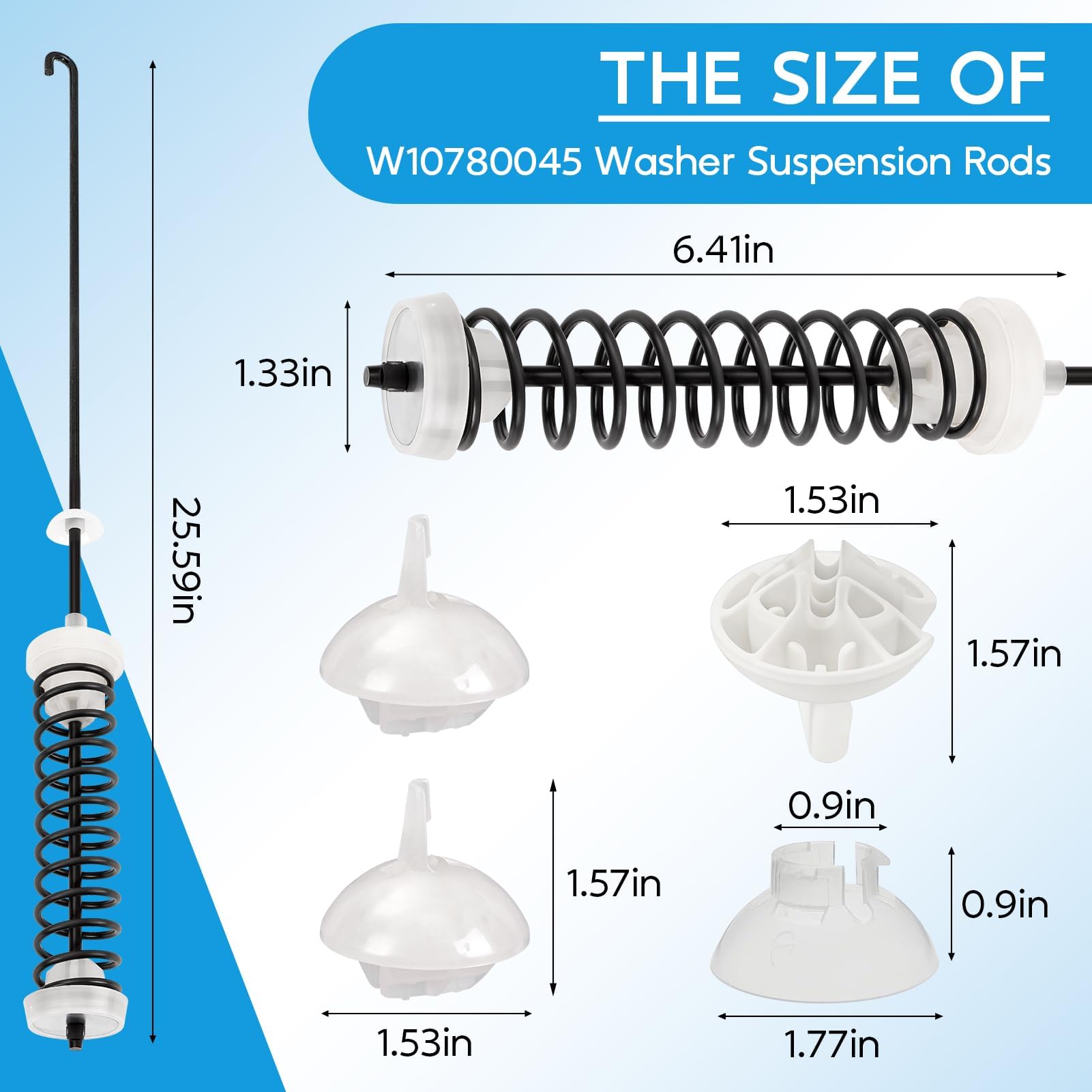 Replizo W10780045 suspension rod kit, spring close-up, enhanced springs reduce wobble.