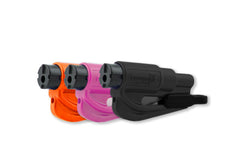 RESQME 2-in-1 emergency tool clipped to the visor for fast access