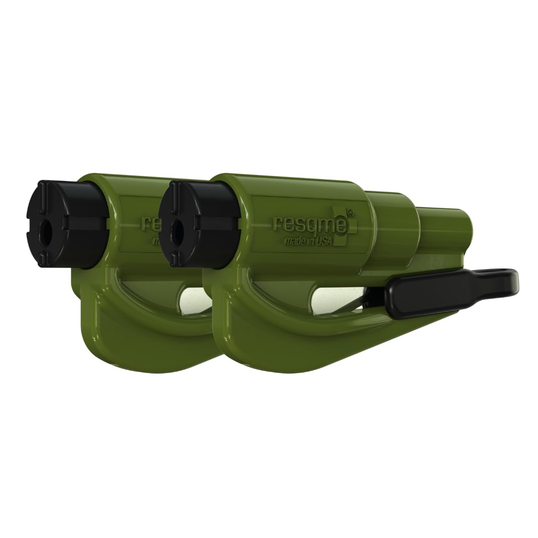 RESQME original emergency keychain hammer attached to visor for quick escape.