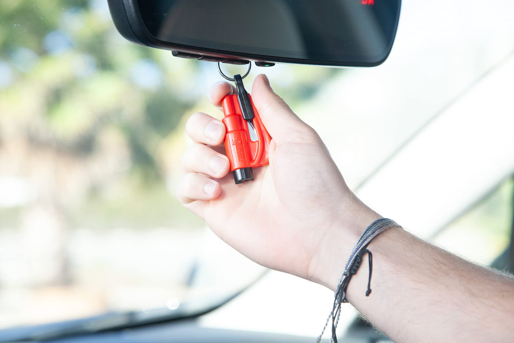 RESQME seatbelt cutter closeup showing the blade for quick cuts