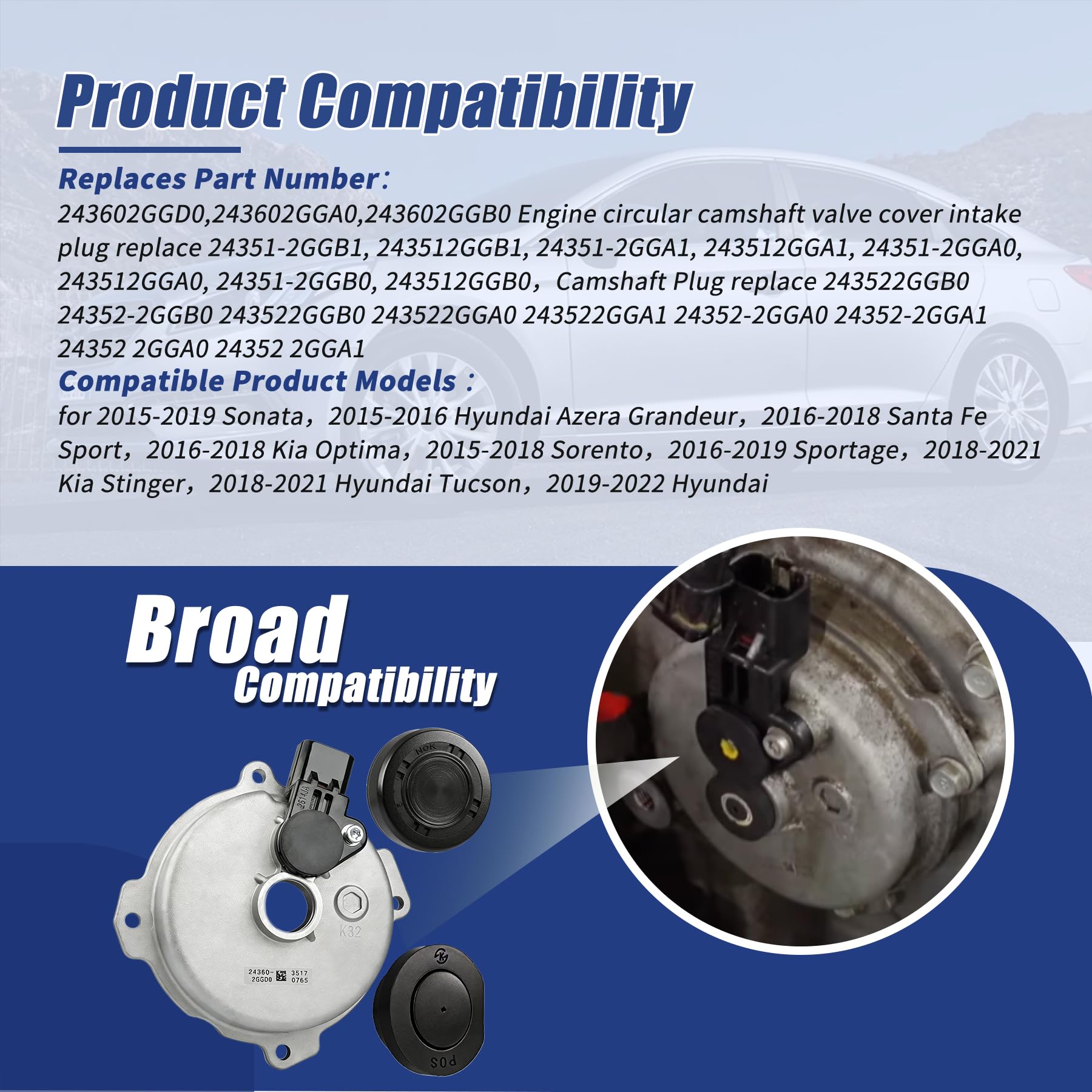 Retepif 24352-2GGB camshaft intake plug close-up with durable seal.