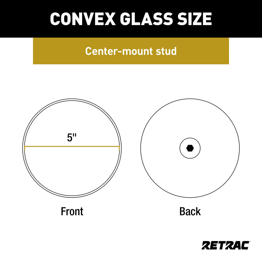 RETRAC 5-inch convex glass captures wide blind spots for safer lane changes.