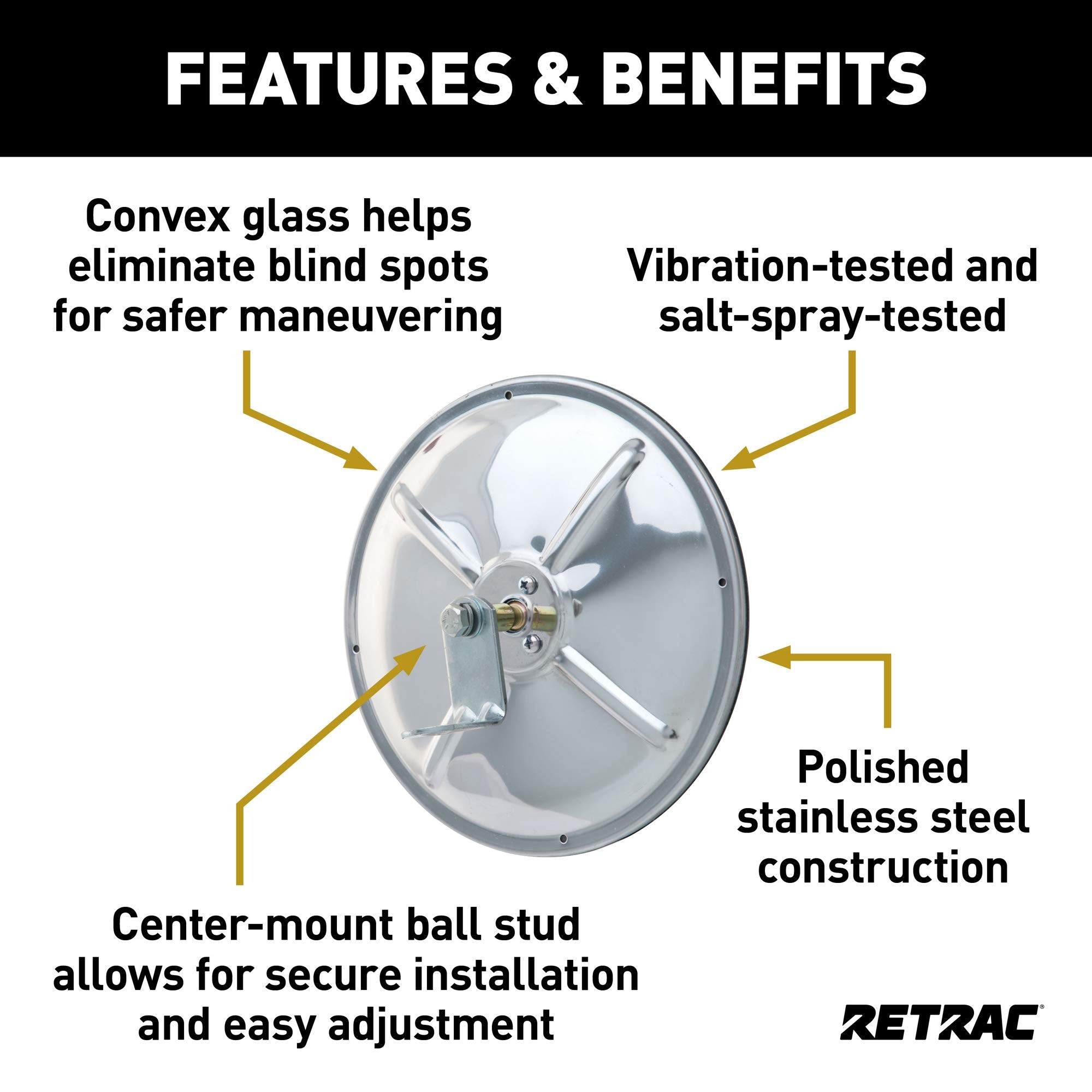 RETRAC 610901 wide-angle glass view improving lane awareness during turns