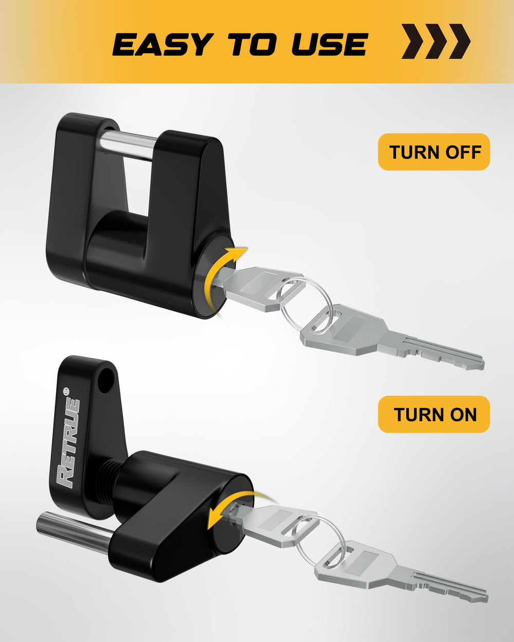 RETRUE black finish with two keys displayed conveying weather protection and convenience